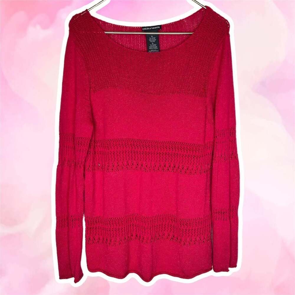 Chelsea & Theodore Pink Ginger Open Knit Scoop Neck Sweater